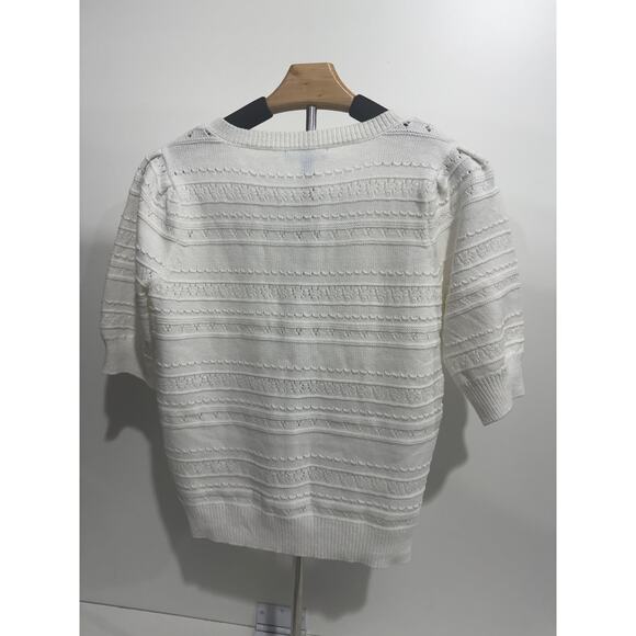 Draper James White Knit Short-Sleeve Sweater Top | Cropped Fit | Size Small - Picture 4 of 6